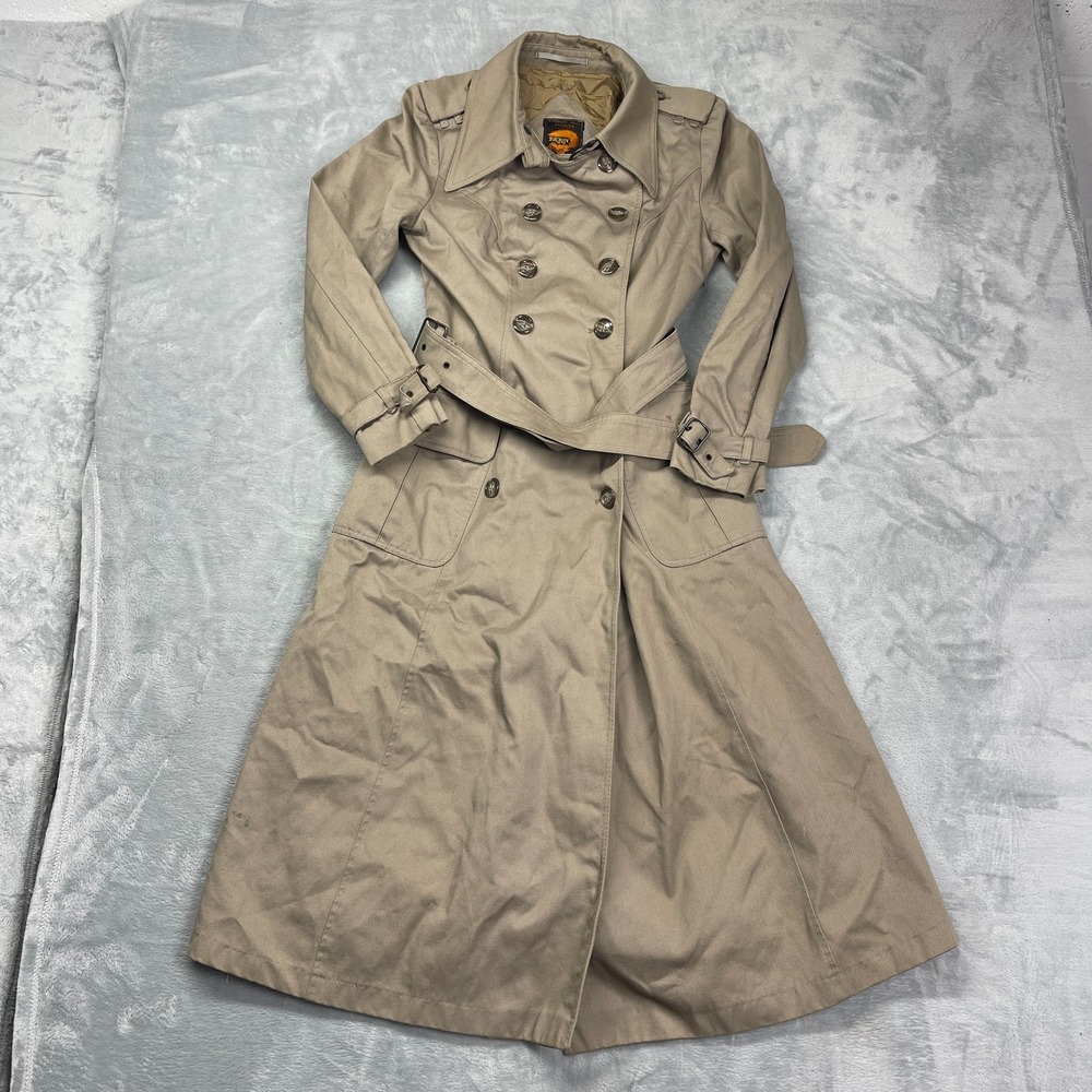 Fox Run by Little Foxes Yugoslavia Coat Womens Small Tan Trench Double Breasted